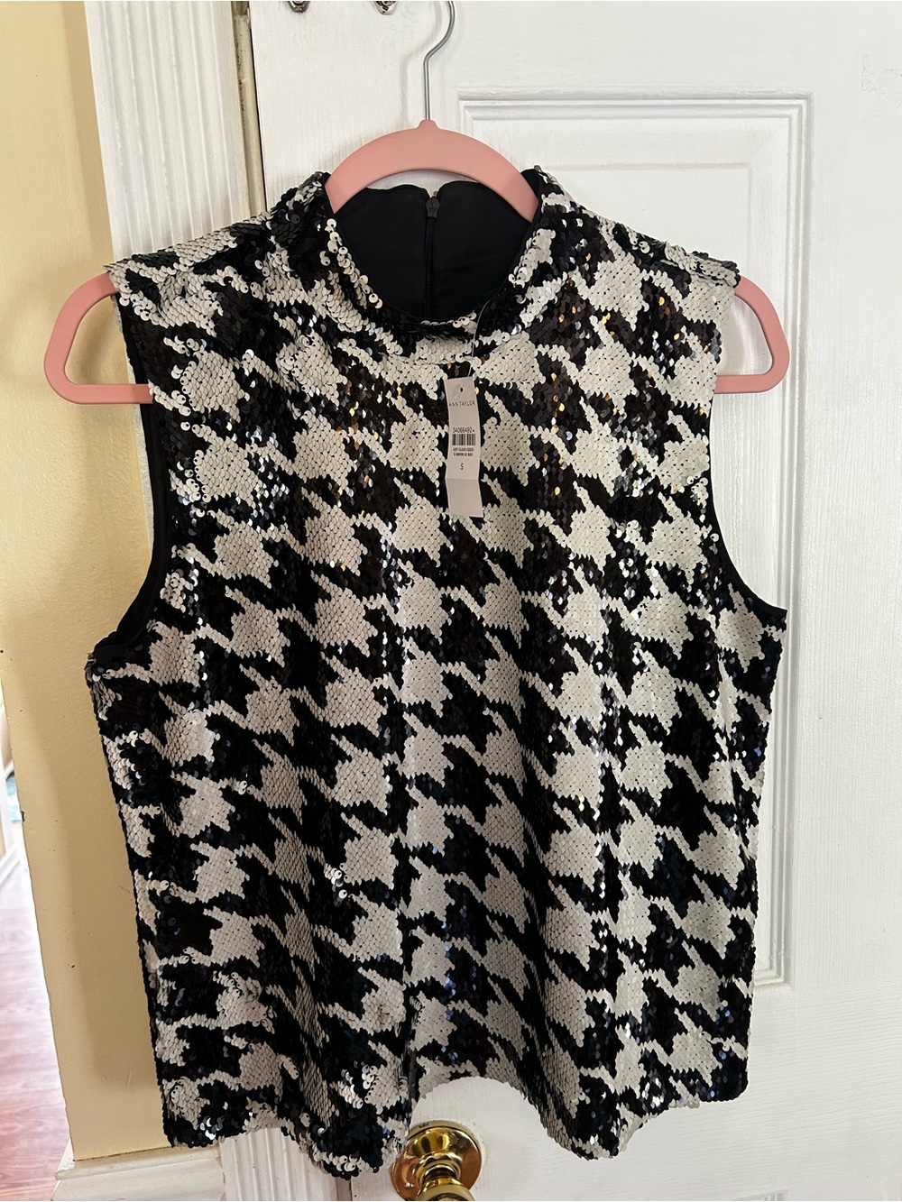 NWT Ann Taylor Black and White Houndstooth Sequin Accent Panel